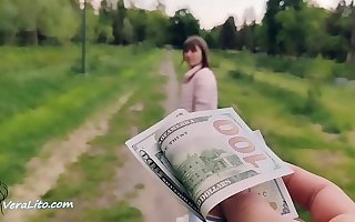 Babe Show Tits, Suck Chubby Dick Wean away from plus Doggy Sex Open-air for Money