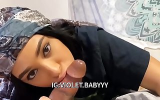 Little Violet having fun sucking broad in the beam cock